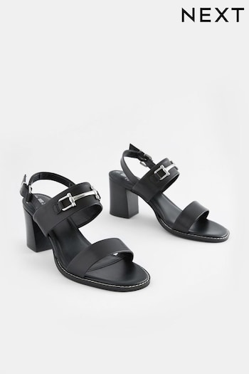 Black Forever Comfort® Leather Snaffle Block Sandals (D84038) | £48