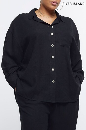 River Island Plus Black Linen Oversized Shirt (D84052) | £29