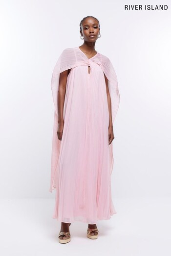 River Island Pink Pleated Cape Maxi Dress (D84069) | £89