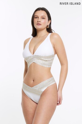 River Island Fuller Bust White Plunge Wrap Elastic Bikini (D84073) | £28