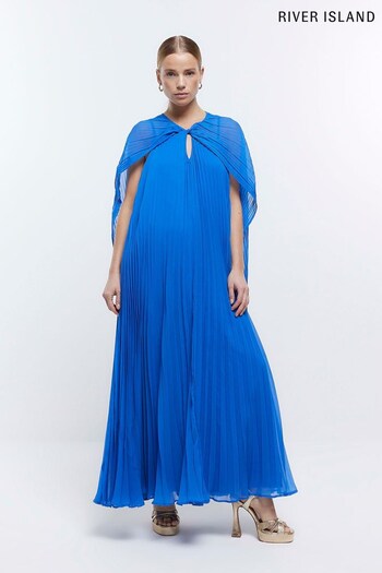 River Island Blue Pleated Cape Maxi Dress (D84132) | £89
