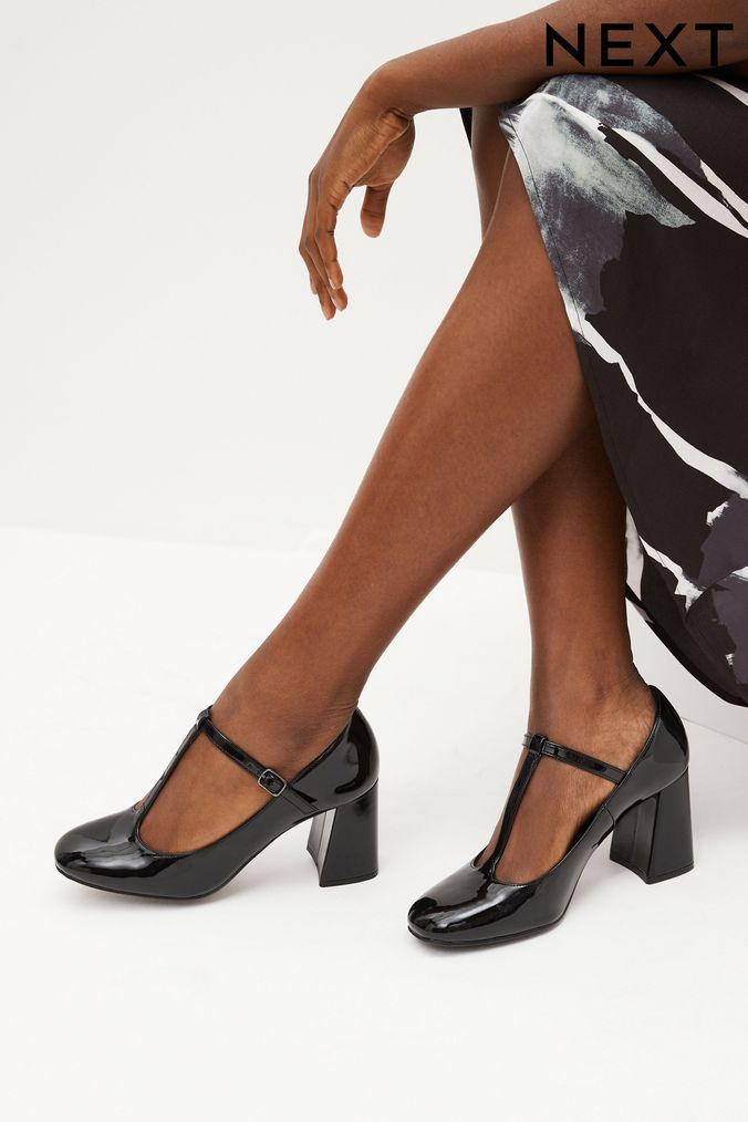 Black Forever Comfort® T-Bar Block Heel Shoes (D84178) | £38
