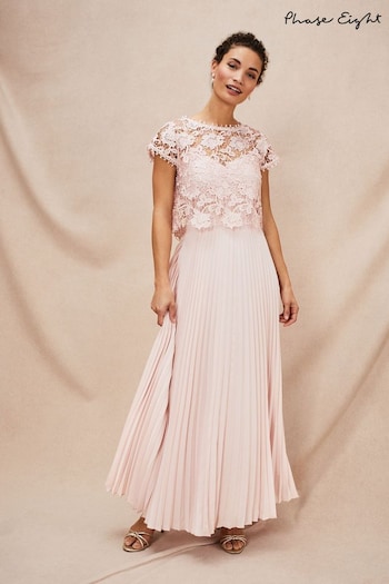 Phase Eight Pink Michelle Lace Pleat Maxi Dress (D84185) | £199