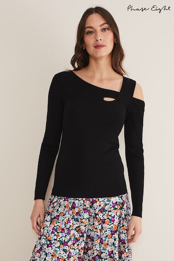 Phase Eight Wren Black Cut Out Shoulder Fitted Knit Jumper (D84193) | £59