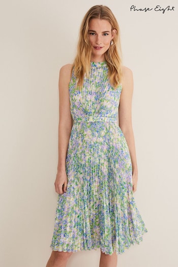 Phase Eight Green Simara Pleat Daisy Print Dress (D84222) | £149