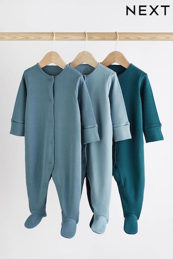 Blue 3 Pack Cotton Baby Sleepsuits (0-2yrs) (D84250) | £12 - £14