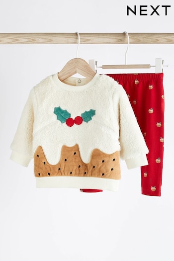 Neutral Christmas Pudding Baby Cosy Fleece Sweatshirt And Leggings 2 Piece Set (0mths-2yrs) (D84258) | £14 - £16