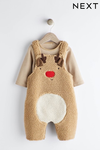 Neutral Reindeer Baby Dunagrees And Bodysuit Set (0mths-2yrs) (D84295) | £23 - £25