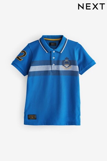 Blue Chest Stripe Short Sleeve Colourblock eva Polo Shirt (3-16yrs) (D84300) | £12 - £17