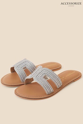 Accessorize Silver Beaded Slip On Wide Fit Sandals (D84310) | £32