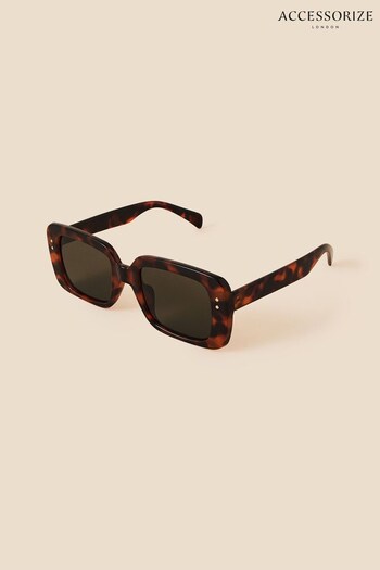 Accessorize Oversized Brown Tortoiseshell Rectangle Sunglasses (D84327) | £16