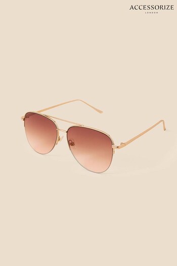 Accessorize Gold Half Frame Aviator Sunglasses (D84335) | £17