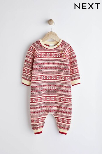 Red Fairisle Pattern Knitted Baby Romper (0mths-2yrs) (D84392) | £20 - £22