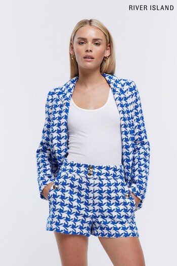 River Island Petite Blue Dogtooth Structured Shorts (D84440) | £37