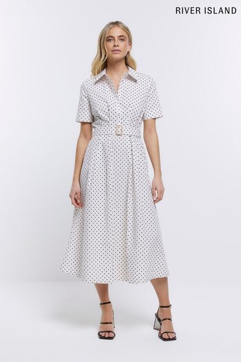 River Island White Belted Button Dress (D84448) | £49