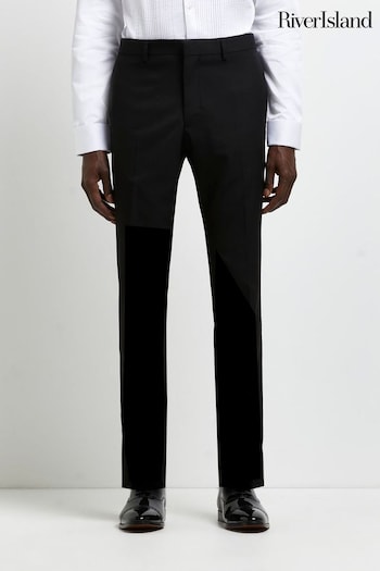 River Island Black Tuxedo Slim Suit Trousers und (D84486) | £45