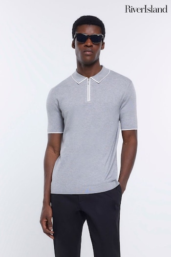 River Island Grey Tipped Knit Polo (D84494) | £27