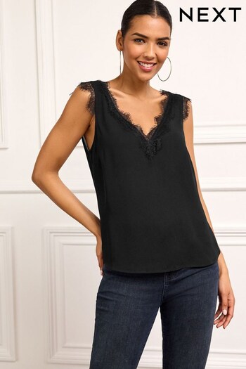 Black Lace Trim Sleeveles Top (D84614) | £25