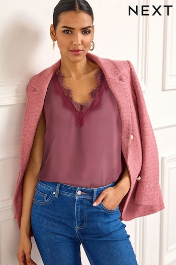 Blush Pink Lace Trim Sleeveles Top (D84615) | £25