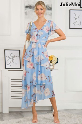 Jolie Moi Blue Elodie Tiered Mesh Maxi Dress (D84649) | £89