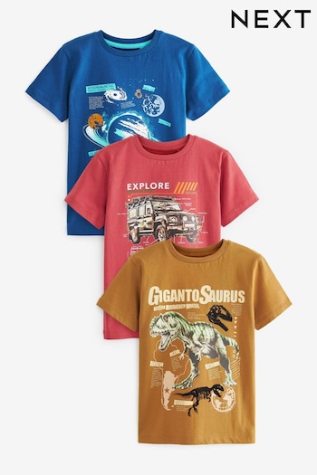 Yellow Dino/Blue Space/Red Car Short Sleeve Graphic T-Shirts 3 Pack (3-16yrs) (D84662) | £20 - £31