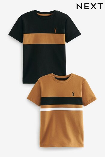 Black/Tan Brown 2 Pack Colourblock Short Sleeve T-Shirts (3-16yrs) (D84672) | £16 - £24
