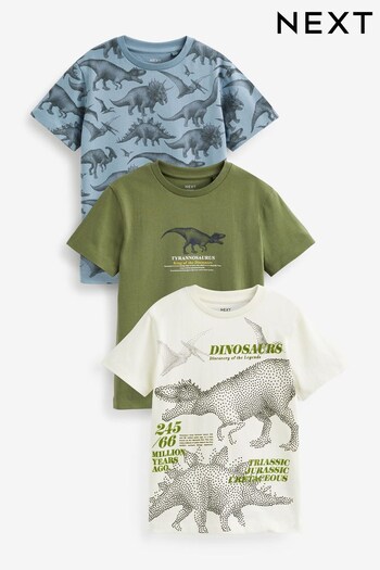 Mineral Blue/Green/Ecru Cream Dinosaurs Short Sleeve Graphic T-Shirts T-Shirt 3 Pack (3-14yrs) (D84674) | £20 - £31