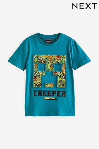 Teal Blue Embossed Infill FUNKO Licensed Minecraft Tshirt with Creeper Pocket POP Toy (4-16yrs) (D84681) | £15 - £20