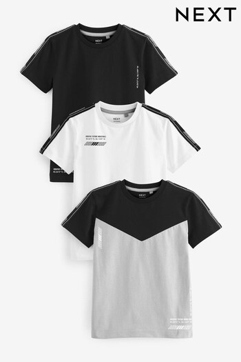 Black/White Taped Colourblock Short Sleeve T-Shirts 3 Pack (3-16yrs) (D84684) | £23 - £31