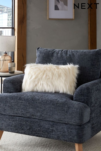 Ivory White Long Faux Fur Rectangle Cushion (D84720) | £18