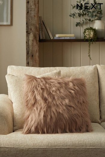 Mink Brown Long Faux Fur Square Cushion (D84721) | £18
