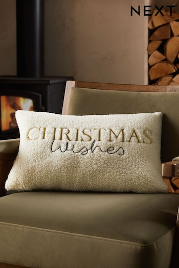 Ivory Christmas Wishes Cushion (D84760) | £14