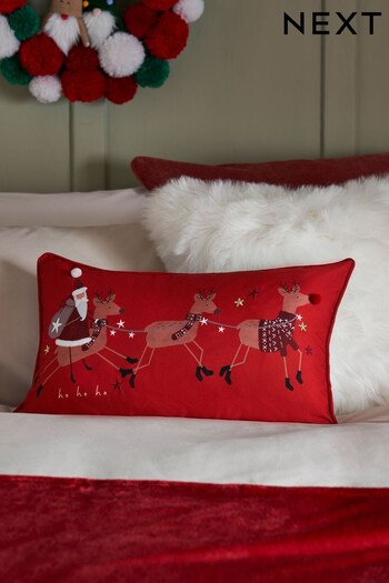 Red Santa's Sleigh Cushion (D84761) | £16