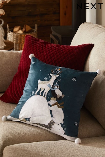 Navy Blue Christmas Festive Friends Cushion (D84764) | £12