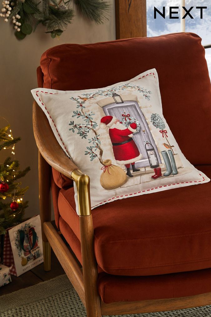 Natural Santa Christmas Scene Cushion (D84766) | £12