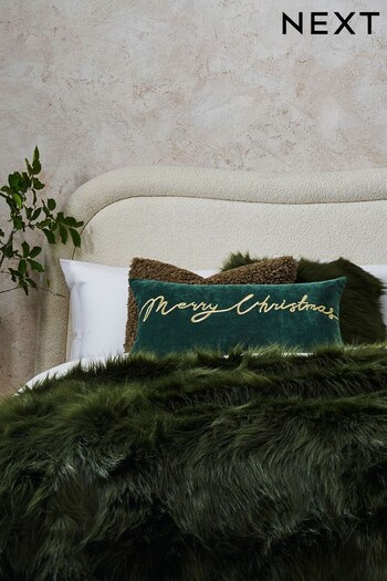 Dark Green Merry Christmas Embroidered Cushion (D84767) | £14