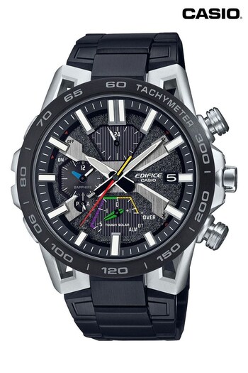Casio 'Edifice' Black Stainless Steel Solar Chronograph Watch (D85019) | £489