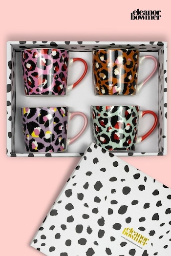 Eleanor Bowmer Set of 4 Red Leopard Print Mugs (D85196) | £45