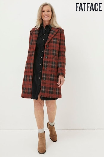 FatFace Red Tanya Wool Blend Check Coat (D85203) | £170