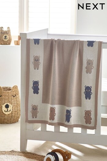 Natural Teddy Bear Baby 100% Cotton Knitted Blanket (D85226) | £24