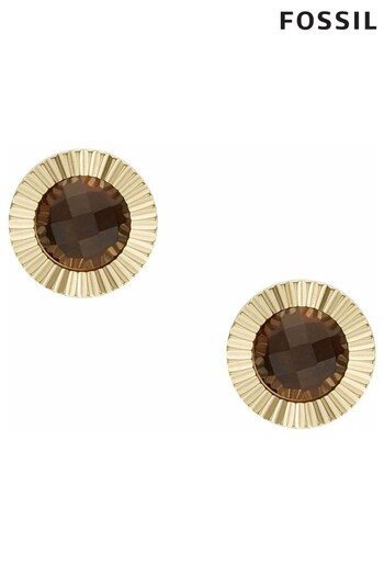 Fossil Ladies Gold Tone Jewellery Exclusive Smoky Quartz Stud Earrings (D85307) | £39