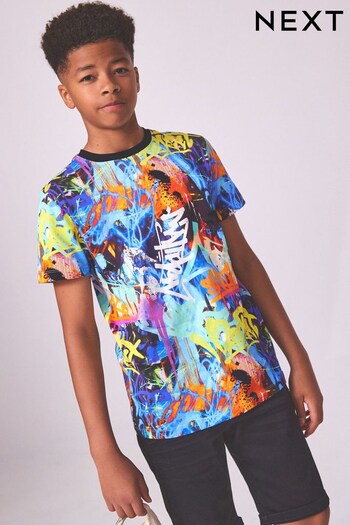 Black Neon Graffiti All-Over Print Short Sleeve T-Shirt (3-16yrs) (D85431) | £10 - £15