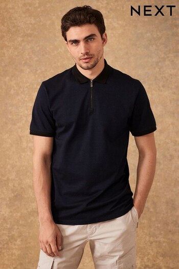 Blue/Black Textured Hoodies Polo Shirt (D86084) | £28