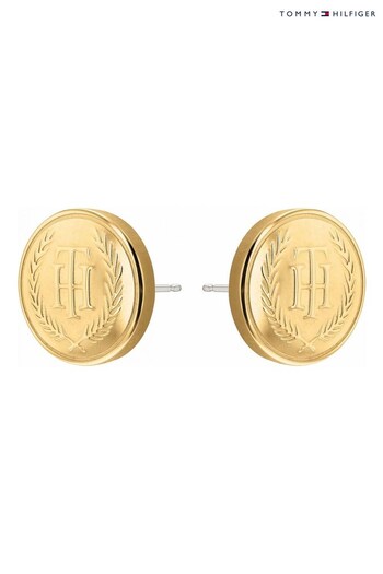Tommy Hilfiger Jewellery Ladies Gold Tone Casual Crest Earrings (D86328) | £49
