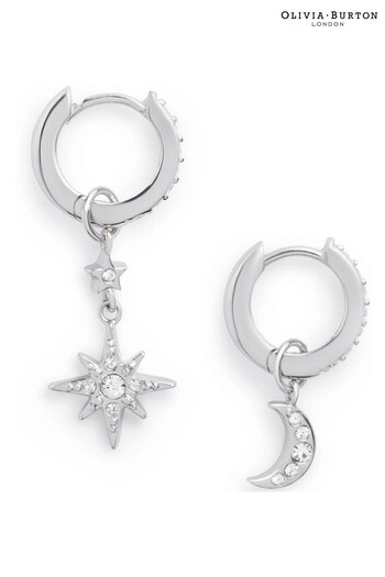 Olivia Burton Jewellery Ladies Silver Tone Moon & North Star Celestial Earrings (D86372) | £50