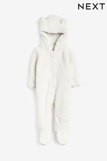 Ecru Cream Cosy Fleece Bear Baby Pramsuit (0mths-2yrs) (D86399) | £18 - £20