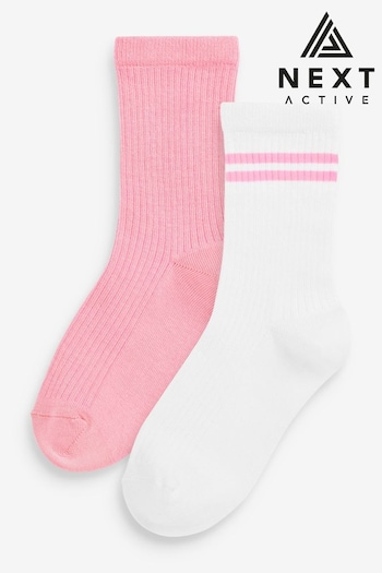 Pink and White 2 Pack Cotton Rich Ribbed Ankle Sport Socks (D86402) | £5.50 - £7.50