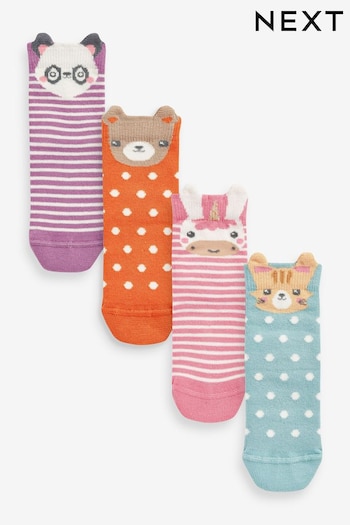 Pink, Purple, Orange and Blue 4 Pack Cotton Rich 3D Animal Character Ankle Socks (D86403) | £6.50 - £8.50