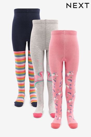 Blue, Pink and Grey 3 Pack Cotton Rich Unicorn Tights (D86504) | £16 - £19