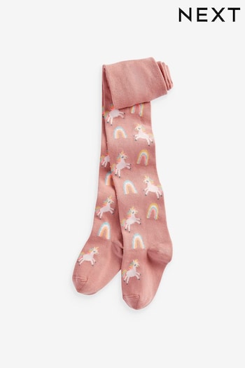 Dusky Pink Cotton Rich Fluro Unicorn Tights (D86505) | £5 - £6
